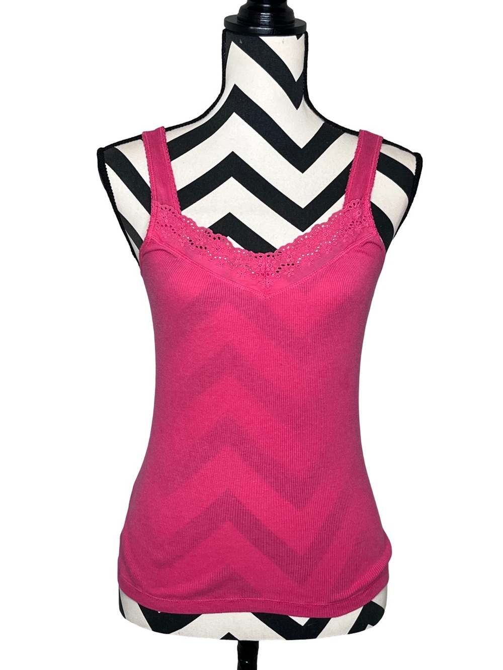 Y2K Lace Trim Ribbed Tank Top Sz S